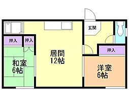 木野ハイツ 2LDKの間取図画像