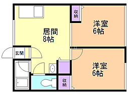 シティハイムサン東札幌 2DKの間取図画像