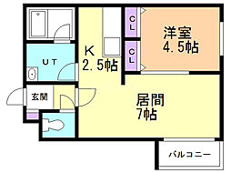 シンフォニア豊平 1LDKの間取図画像