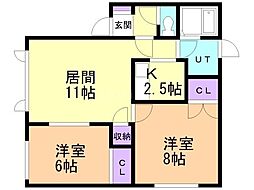 アレーヌ1 2LDKの間取図画像