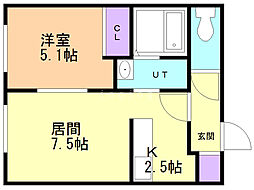 パレンテ南郷15 1LDKの間取図画像