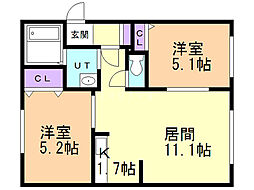 A・I南郷 2LDKの間取図画像
