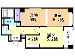 シェリオ本郷通 2LDKの間取図画像