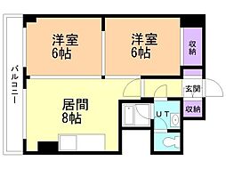 豊平アシュウ 2DKの間取図画像