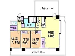 ヴェルビュ白石 3LDKの間取図画像