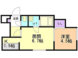 ビブレパークフロント 1LDKの間取図画像
