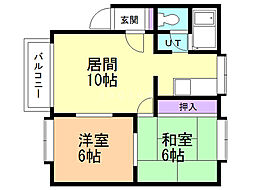 アスリート古林 2階2LDKの間取り