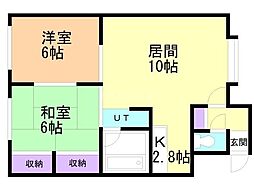 パレ・ド・フルサワ 2LDKの間取図画像