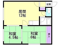 北秀マンション 2LDKの間取図画像