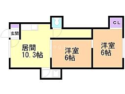 ＴｒｅｅＶｉｌｌａｇｅ芸術の森（旧常盤マンション） 1階2LDKの間取り