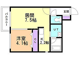 セントラルステート豊平 3階1LDKの間取り