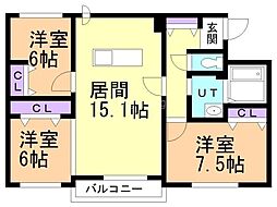 FRANZ TSUKISAMU KOEN 3LDKの間取図画像