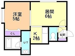 メリディアン 1LDKの間取図画像