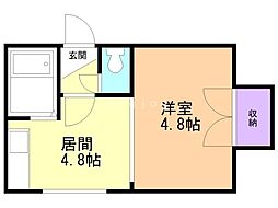 ザ・ハイネス水車町 1DKの間取図画像