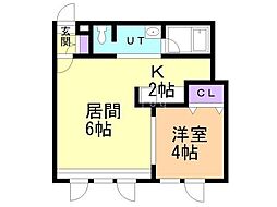 マリンパレス月寒弐番館 2階1LDKの間取り