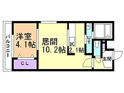 リッシュ平岸 3階1LDKの間取り