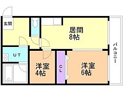 レピュート平岸 2DKの間取図画像