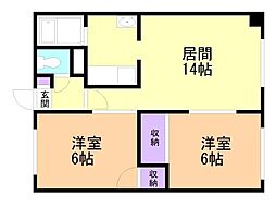 サンローゼ北野D 2LDKの間取図画像