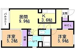 LAPEACE菊水 2LDKの間取図画像