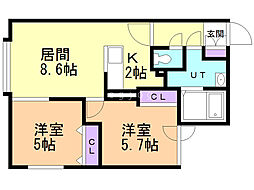 Next.one 2LDKの間取図画像