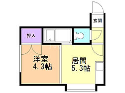 ラシュレ東札幌 1DKの間取図画像