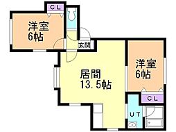 サウスワード澄川 2LDKの間取図画像