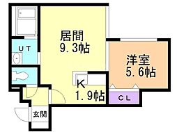 プライム北広島 1LDKの間取図画像