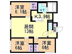 札幌市白石区本通17丁目南マンション 3LDKの間取図画像