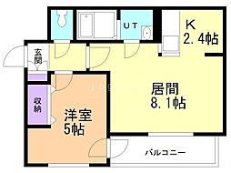 ワンダーハイム中の島 1LDKの間取図画像