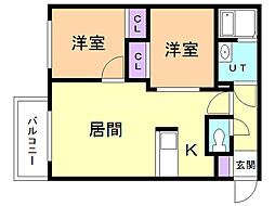 Fortunaガクエンマエ 2LDKの間取図画像