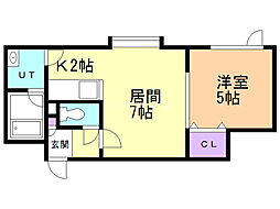 フロルドゥコルザ 1LDKの間取図画像