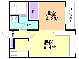 ホークメゾン札幌2号館 1LDKの間取図画像