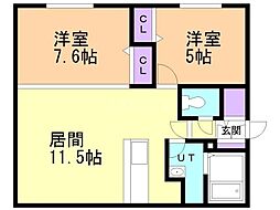 ファインブルーム学園前 2LDKの間取図画像
