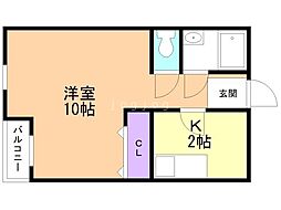 セゾンドブランシェ平岸3 1Kの間取図画像