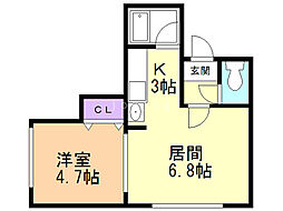 ラ・フレール 1DKの間取図画像