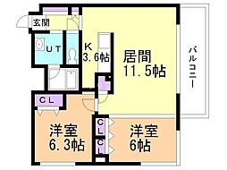 ガーデンヒルズ月寒中央 2LDKの間取図画像