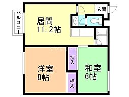 北山荘 2LDKの間取図画像