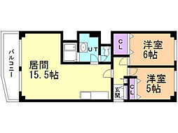 ハイム桜ケ丘 2LDKの間取図画像