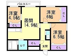 メゾンMT北野 3LDKの間取図画像