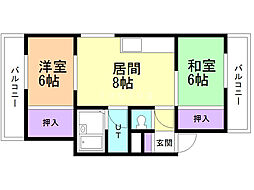 磯野ハイツ 2LDKの間取図画像