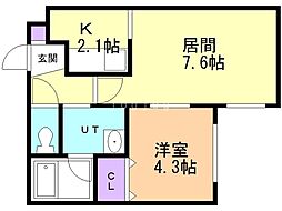 Hope月寒中央A 1LDKの間取図画像