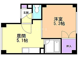 グレース中の島弐番館 1DKの間取図画像