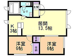 パナハイツ石山東 2LDKの間取図画像
