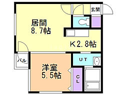アボンド学園前C 1LDKの間取図画像