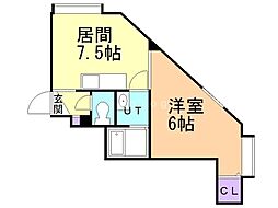 カーサ月寒 1DKの間取図画像