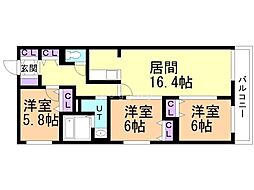 Contrail月寒 3LDKの間取図画像