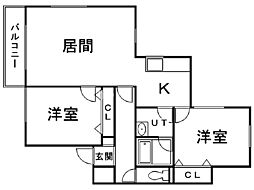 ヒルズ-K 2LDKの間取図画像