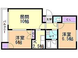 フリューゲル石山 2LDKの間取図画像
