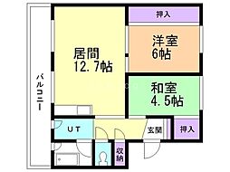 ビレッジハウス川沿2 2LDKの間取図画像