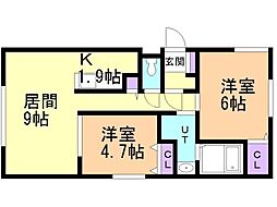 シュア・コート月寒 2LDKの間取図画像